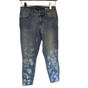 Level 99 Janice Crop Ultra Skinny Jeans Bleach Splatter Acid Wash Blue Denim 24